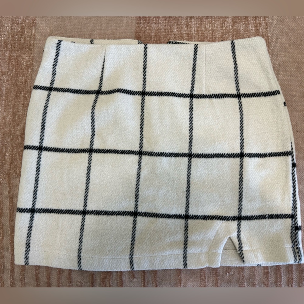 Pink Lily - Serene Happiness Ivory Plaid Skirt